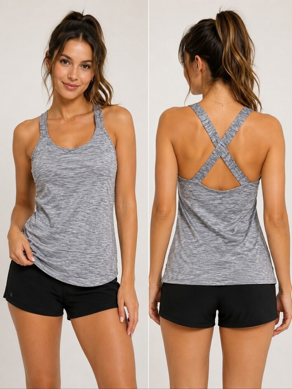 Eddie Bauer Criss Cross X Back Workout Tank Top Heathered Grey Women's Small S